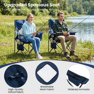 Folding Camping Chair with Mesh Fabric Backrest Solid Metal Frame and Carrying Bag-Blue