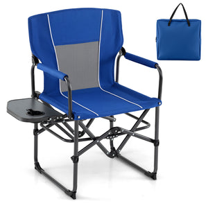 Folding Camping Chair with Side Table and Cup Holder with Carrying Bag-Navy