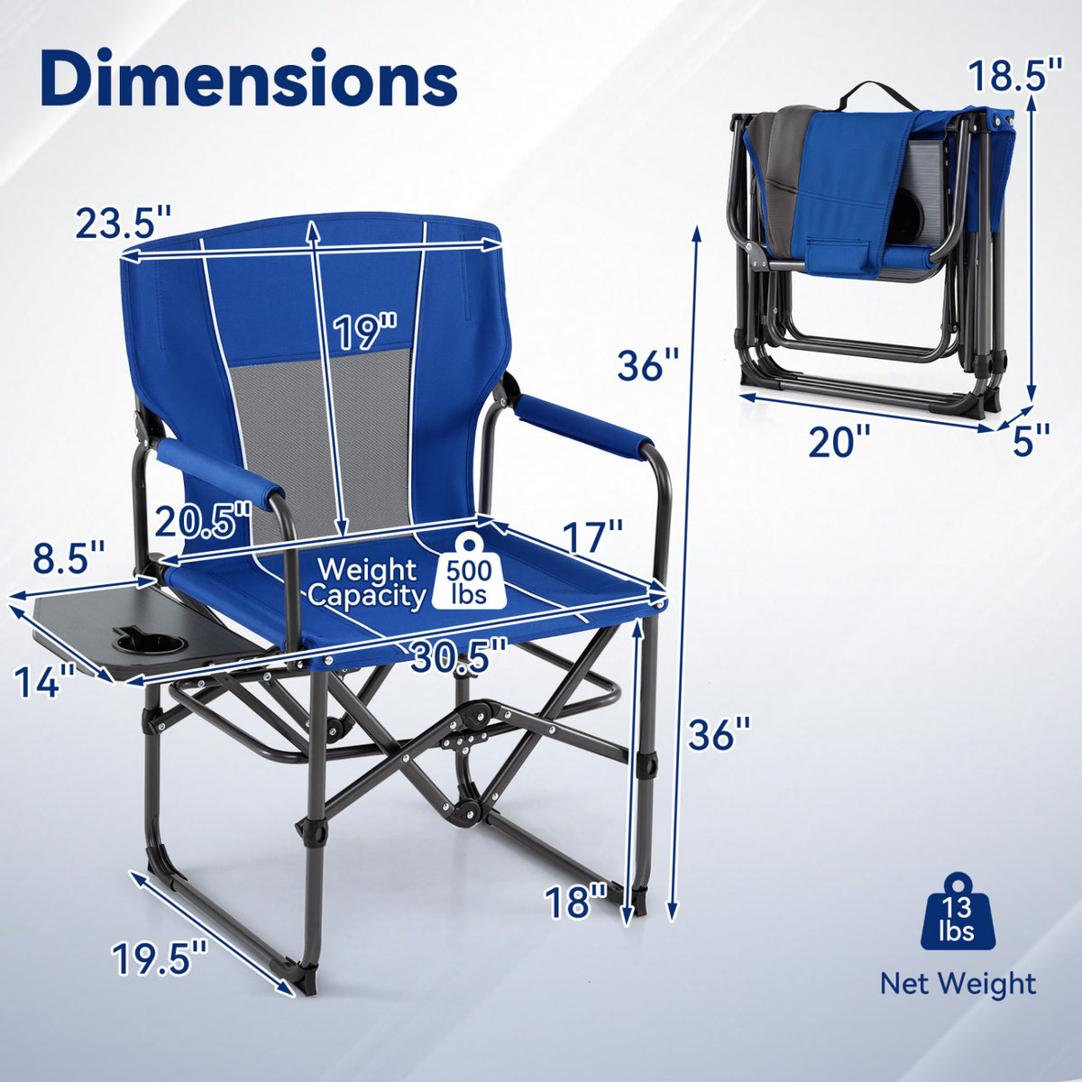 Folding Camping Chair with Side Table and Cup Holder with Carrying Bag-Navy