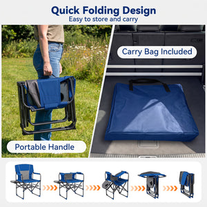 Folding Camping Chair with Side Table and Cup Holder with Carrying Bag-Navy