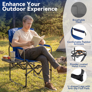 Folding Camping Chair with Side Table and Cup Holder with Carrying Bag-Navy