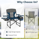 Folding Camping Directors Chair with Cooler Bag and Side Table-Blue