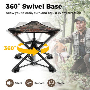 Folding Camping Stool 360° Swivel Hunting Chair with Anti-Sink Feet-Camouflage