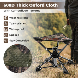 Folding Camping Stool 360° Swivel Hunting Chair with Anti-Sink Feet-Camouflage