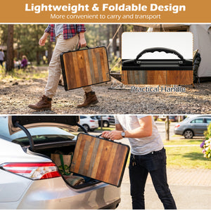 Folding Camping Table with Adjustable Heights Storage Net & Handle-Black & Brown