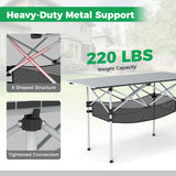 Patio Folding Camping Table with Roll-up Tabletop and Mesh Basket-Black