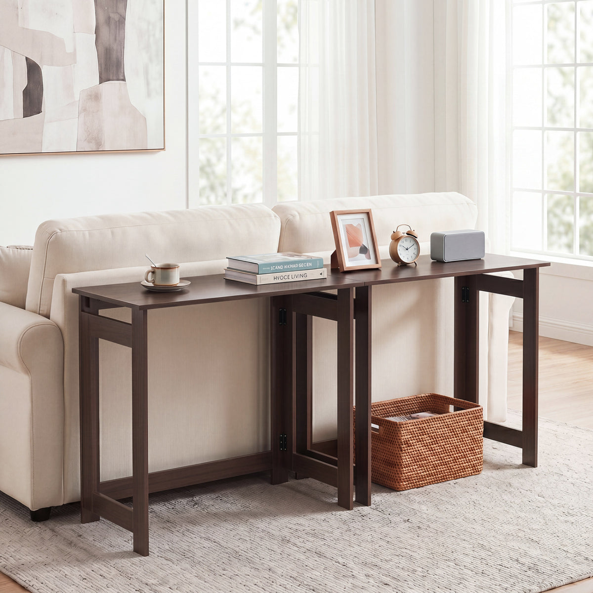 Folding Console Table with Foldable Legs-Brown