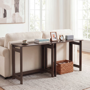 Folding Console Table with Foldable Legs-Brown
