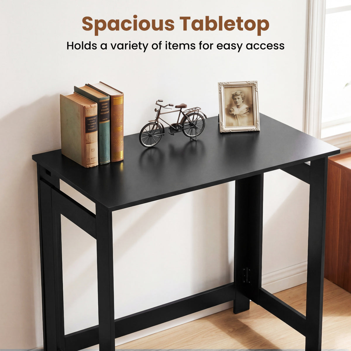 Folding Console Table with Foldable Legs-Black