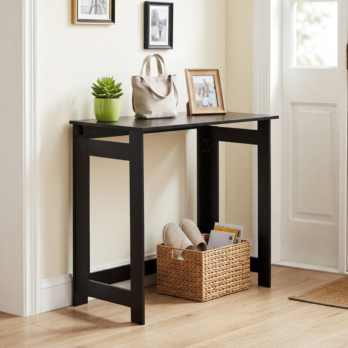 Folding Console Table with Foldable Legs-Black