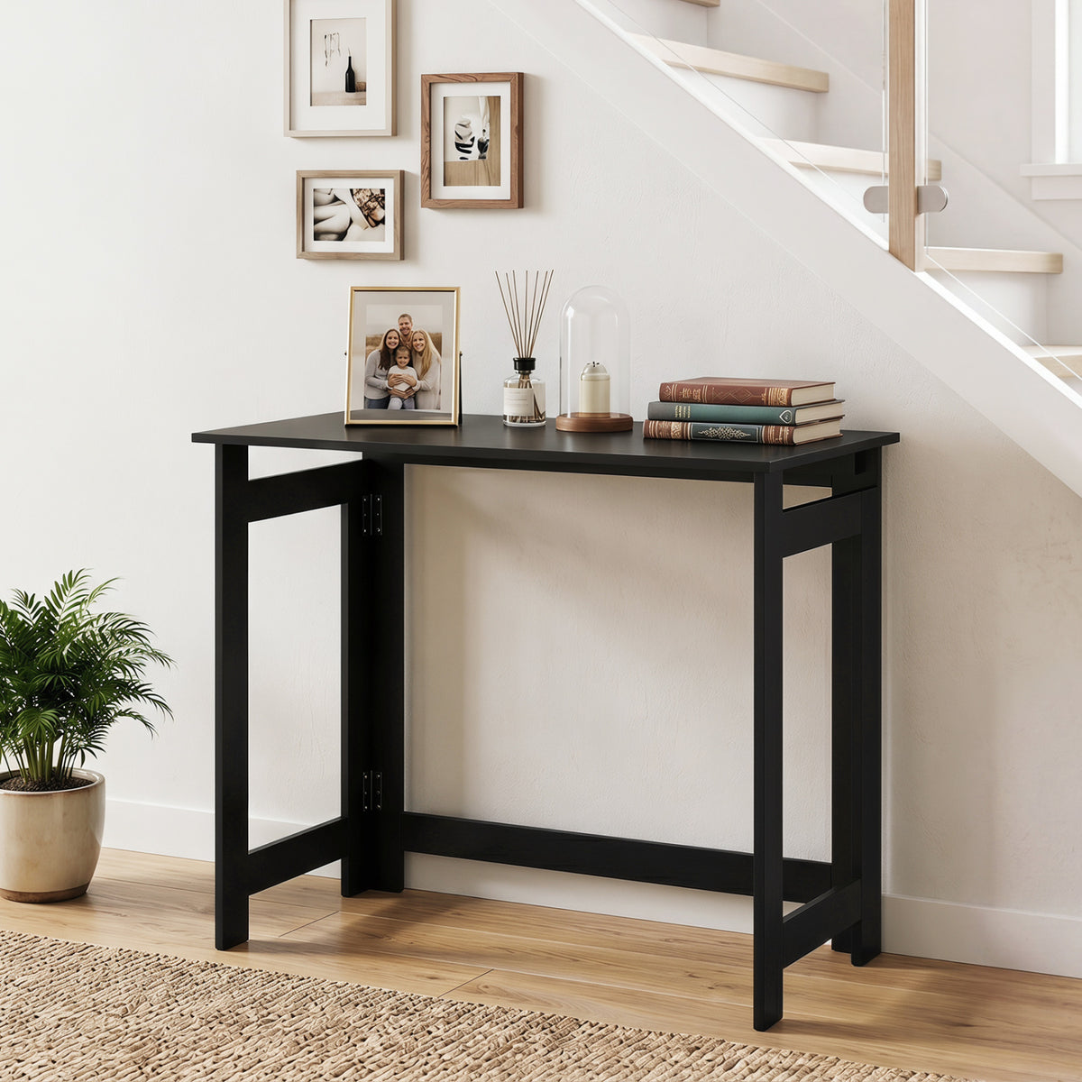 Folding Console Table with Foldable Legs-Black