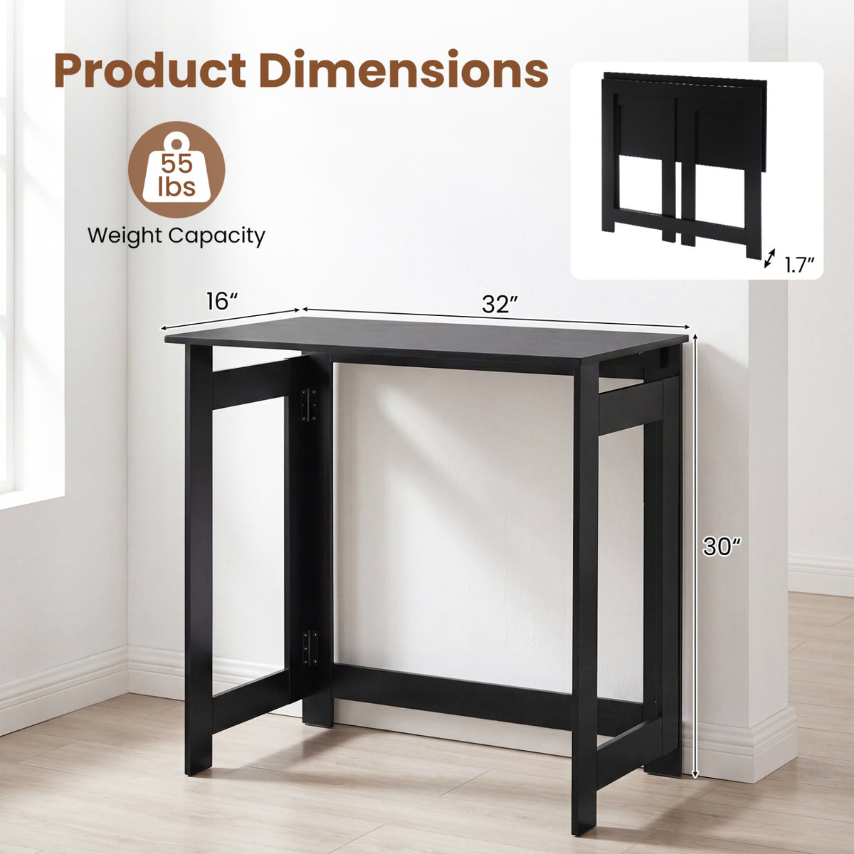 Folding Console Table with Foldable Legs-Black