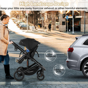 3-in-1 Folding Convertible Newborn Stroller with Detachable Bassinet-Black