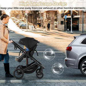 3-in-1 Folding Convertible Newborn Stroller with Detachable Bassinet-Black