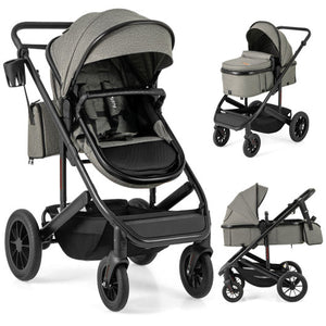 3-in-1 Folding Convertible Newborn Stroller with Detachable Bassinet-Gray