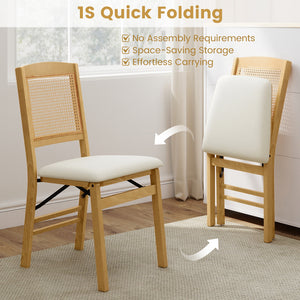 Folding Dining Chairs Set of 4 Rubber Wood Chairs with Linen Padded Seat-Natural