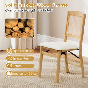 Folding Dining Chairs Set of 4 Rubber Wood Chairs with Linen Padded Seat-Natural