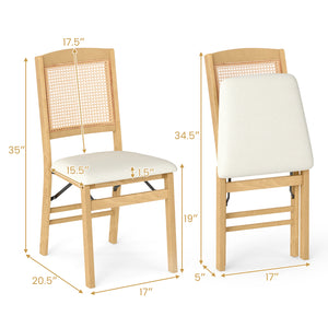 Folding Dining Chairs Set of 4 Rubber Wood Chairs with Linen Padded Seat-Natural