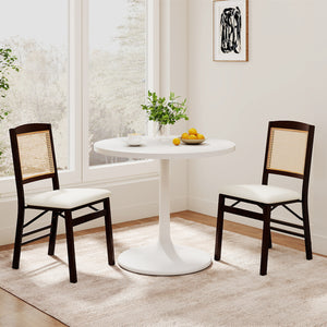 Folding Dining Chairs Set of 4 Rubber Wood Chairs with Linen Padded Seat-Coffee