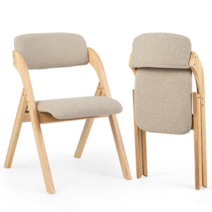 Folding Dining Chairs Set of 2 with Cushion-Beige