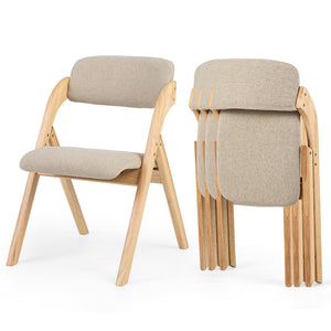 Folding Dining Chairs Set of 4 with Cushion-Beige