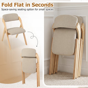 Folding Dining Chairs Set of 4 with Cushion-Beige