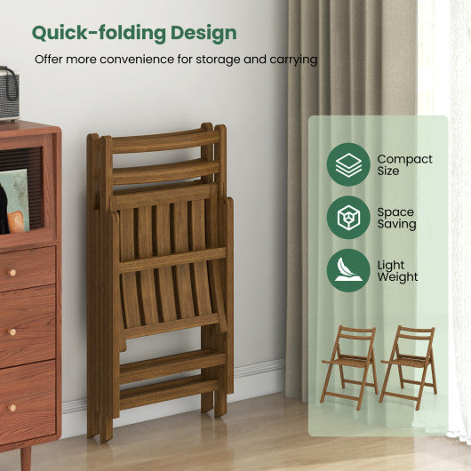 Folding Dining Chair Set of 2 with Rubber Wood Frame and Slatted Seat-Walnut