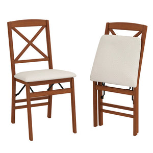 Folding Dining Chairs Set of 2 with Padded Seat and Rubber Wood Frame-A
