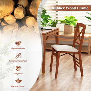 Folding Dining Chairs Set of 2 with Padded Seat and Rubber Wood Frame-A