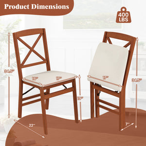 Folding Dining Chairs Set of 2 with Padded Seat and Rubber Wood Frame-A