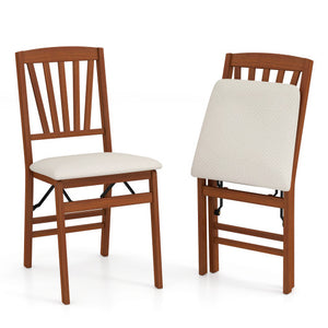 Folding Dining Chairs Set of 2 with Padded Seat and Rubber Wood Frame-B