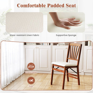 Folding Dining Chairs Set of 2 with Padded Seat and Rubber Wood Frame-B