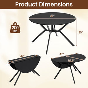 Folding Dining Table 47 Inch Extendable Round Kitchen Table with Drop Leaves-Black
