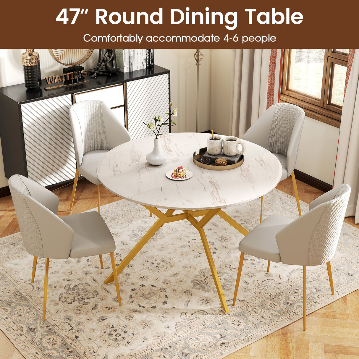 Folding Dining Table 47 Inch Extendable Round Kitchen Table with Drop Leaves-White