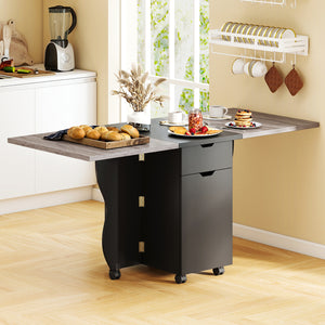 Folding Dining Table 3-in-1 Space-Saving Drop Leaf Kitchen Table with Lockable Wheels-Black