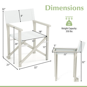 Folding Director Chair with Acacia Wood Frame and Machine Washable Oxford Fabric-Off White