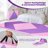 4-Panel PU Leather Folding Exercise Gym Mat with Hook and Loop Fasteners-Pink & Purple