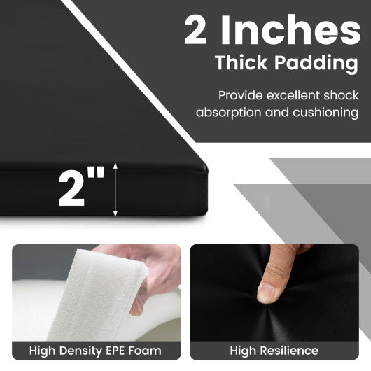 4-Panel PU Leather Folding Exercise Mat with Carrying Handles-Black