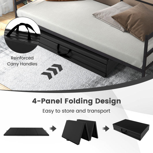4-Panel PU Leather Folding Exercise Mat with Carrying Handles-Black