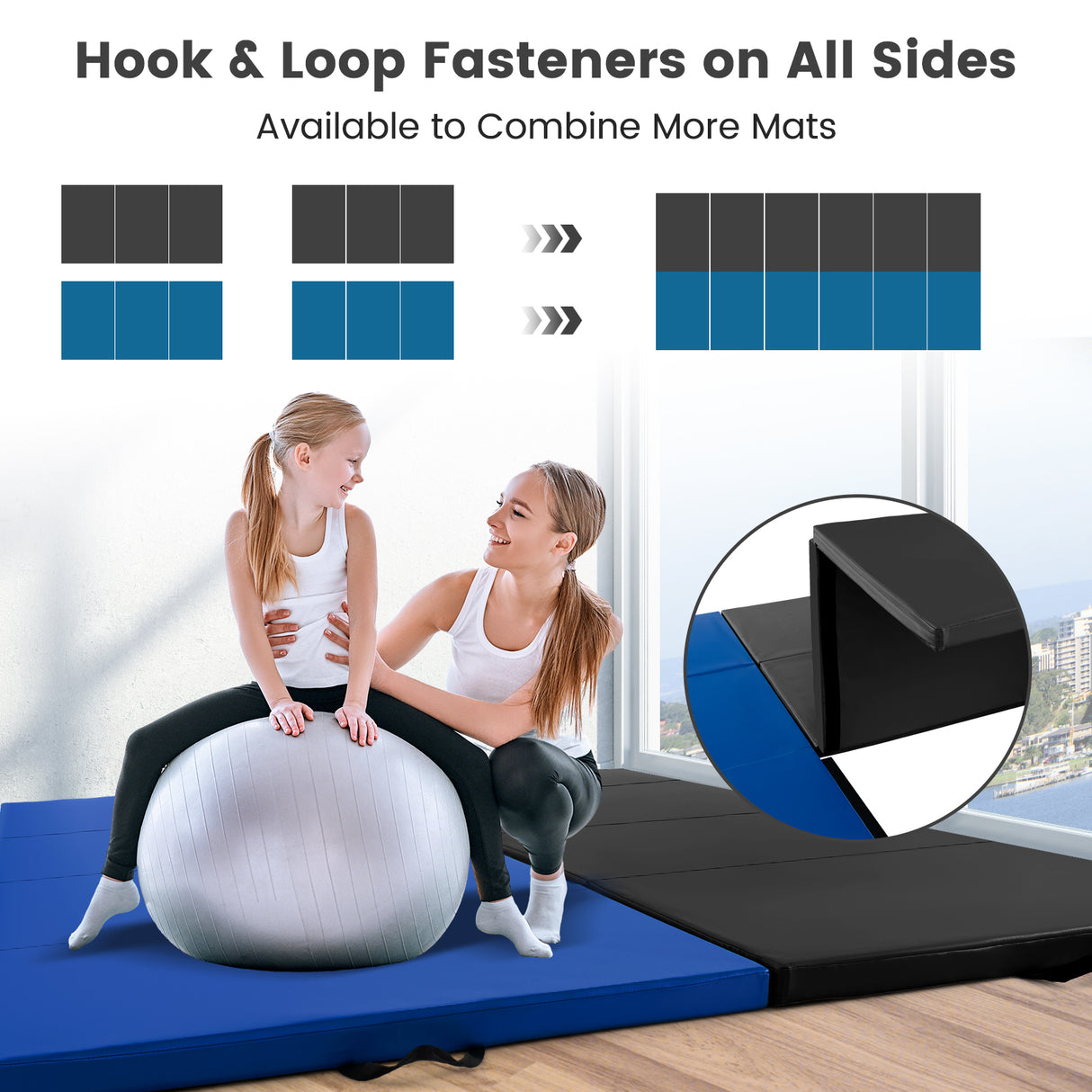 4-Panel PU Leather Folding Exercise Mat with Carrying Handles-Black