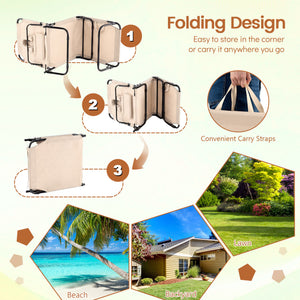 Folding Face Down Tanning Chair with Face Hole 3 Removable Pillows-Beige