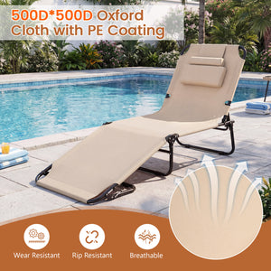 Folding Face Down Tanning Chair with Face Hole 3 Removable Pillows-Beige