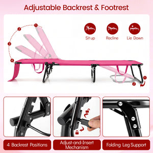 Folding Face Down Tanning Chair with Face Hole 3 Removable Pillows-Pink