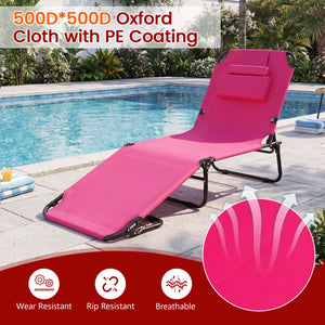 Folding Face Down Tanning Chair with Face Hole 3 Removable Pillows-Pink