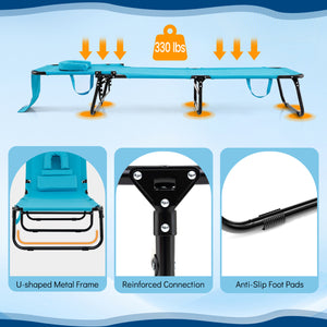 Folding Face Down Tanning Chair with Face Hole 3 Removable Pillows-Turquoise