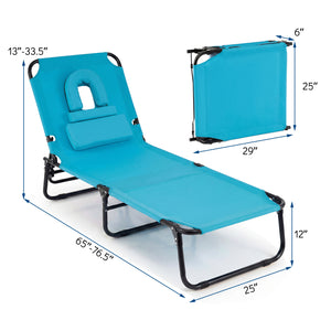 Folding Face Down Tanning Chair with Face Hole 3 Removable Pillows-Turquoise