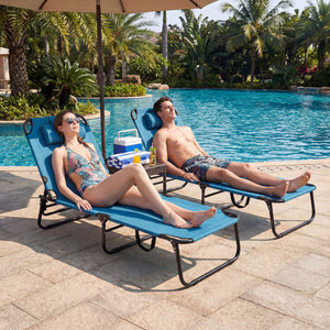 Folding Face Down Tanning Chair with Face Hole 3 Removable Pillows-Blue