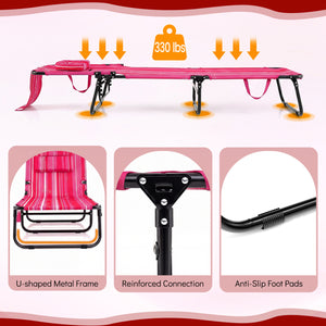 Folding Face Down Tanning Chair with Face Hole 3 Removable Pillows-Pink Stripe