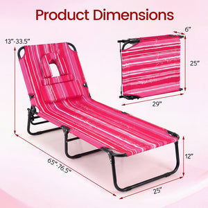 Folding Face Down Tanning Chair with Face Hole 3 Removable Pillows-Pink Stripe