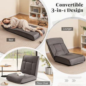 Folding Floor Chair Convertible Lazy Chair with 14-Poistion Adjustable Backrest-Gray